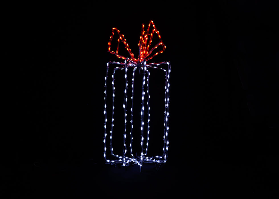 3D Giftbox Wire Decor - 20" Lights for Christmas Pure White with Red Bow