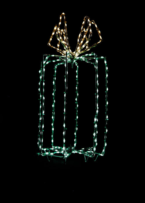 3D Giftbox Wire Decor - 20" Lights for Christmas Green with Gold Bow