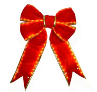 30" LED Prelit Red Velvet Bow with Gold Trim Bows & Decor Lights for Christmas
