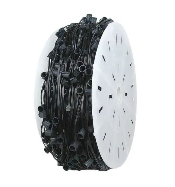 C9 Cord - Black (18 AWG) 1,000ft reel - 24" socket spacing Lights for Christmas