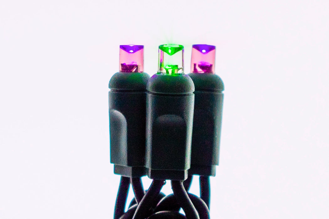 5MM Light Set 50ct Balled - 6" Spacing - GOBLIN (Purple with Green slow Twinkle) - 26' Light Sets Lights for Christmas