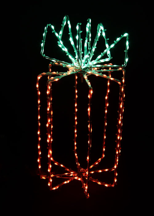 3D Giftbox Wire Decor - 28" Wire Décor Lights for Christmas Red with Green Bow