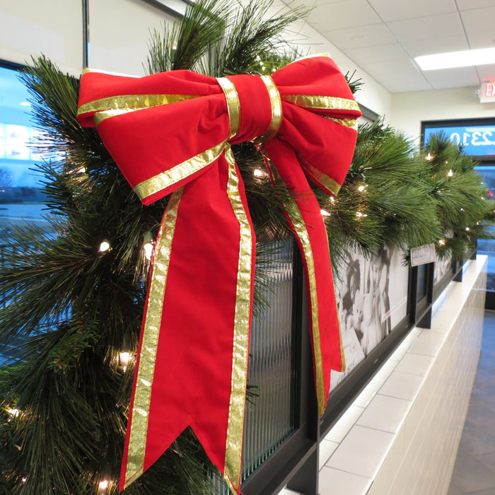 Red Bow with Gold Trim Bows & Decor Lights for Christmas