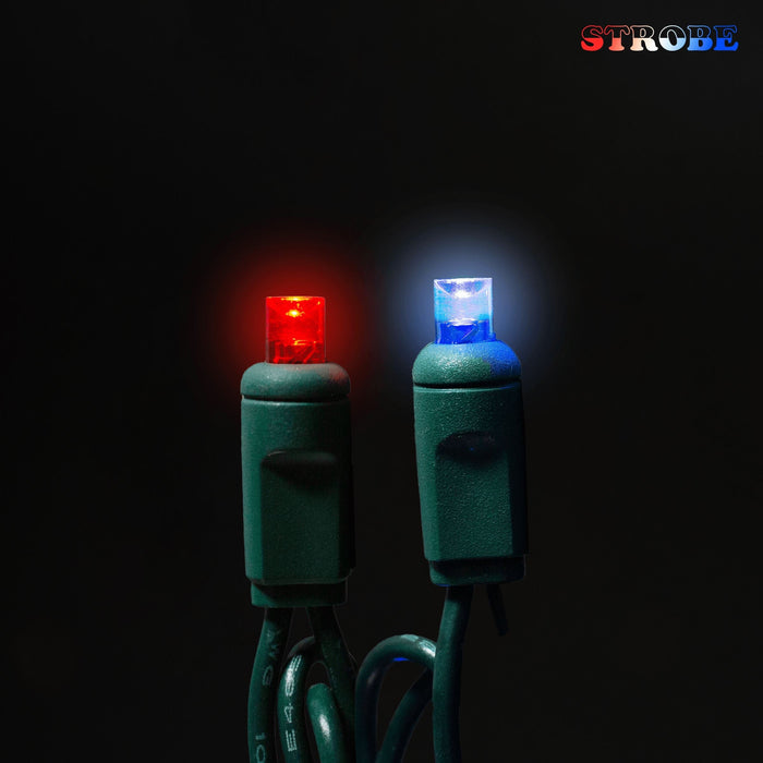 5mm Motion Light Set 50ct Balled-6" Spacing (Strobe / Twinkle) (Green Wire) Light Sets Lights for Christmas Patriot - Strobe (Red / Blue)