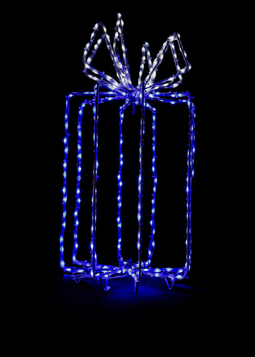 3D Giftbox Wire Decor - 20" Lights for Christmas Blue with Pure White Bow 