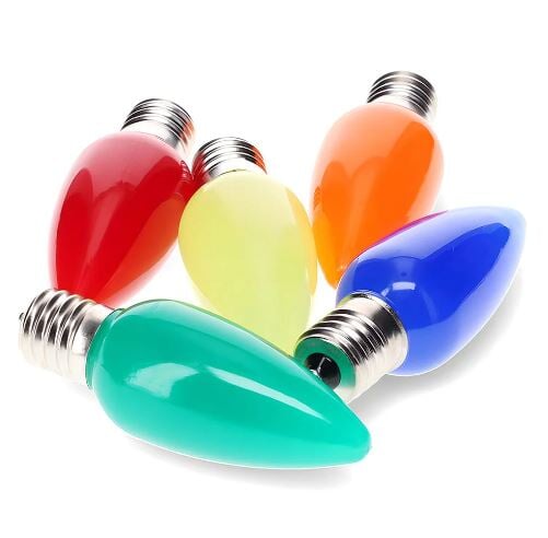 LED C9 Multi Opaque - Smooth - Retro Look Bulb - BAGS OF 25 Lights for Christmas 