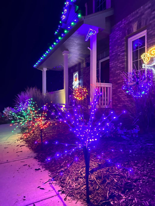 LED 36" Glimmer Spray - Halloween Goblin - Purple w/Green twinkle Spheres Lights for Christmas 